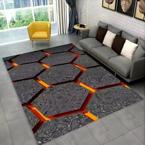Optical Illusion 3D Flanell Moderner Wohnzimmer Teppich Geometrisches Visuelles Spiel Jungen Teenager Gamer Schlafzimmer Teppich E-Sports Zimmer Teppich Dekoration Innenteppich, 140x200 cm, Color 6