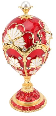 ZJchao Joyero Vintage Esmaltado, Joyero Mujer, 5.71x2.52in Caja de Baratijas de Metal, Organizador de Joyas Decorativo con Forma de Huevo de Diamantes de Imitación de Aleación (rojo)