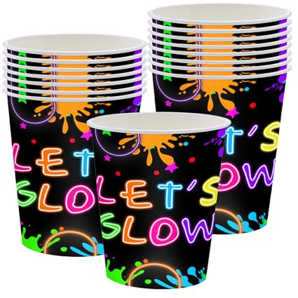 MORAINJAY Neon Glow Pappbecher Set für Kindergeburtstag Party, Leuchtendes Geburtstagsdeko Geschirr mit 16 Stück