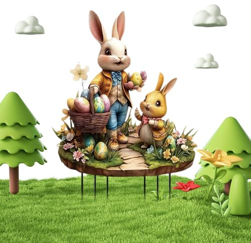 givuaime Osterhasen-Gartenstecker, 2025 Neuest Ostern Deko, Deko Hase Gartenstecker, Osterdeko Frühlingsdeko, Gartendeko für Draußen Wetterfest, Osterdekoration für Garten und Schule (G)