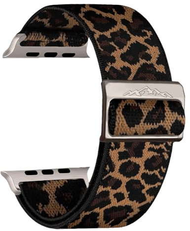 Bracelet Léopard Compatible Apple Watch Ultra 2/1 49mm, Bracelet Serie 10 46mm, Series 9/8/7/6/5/4/SE (49mm, 42mm, 44mm, 45mm), Boucle en Nylon Tressé, Bande de Remplacement Sport Réglable Femme