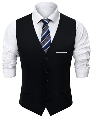 Mintgreen - Chaleco para hombre, diseño formal liso con botones curvados en V para bodas, chaqueta de traje liso, talla delgada, S-3XL