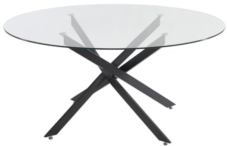 Vente-unique-Esstisch rund für 6 Personen - Sicherheitsglas & schwarzes Metall - Transparent - Cosima