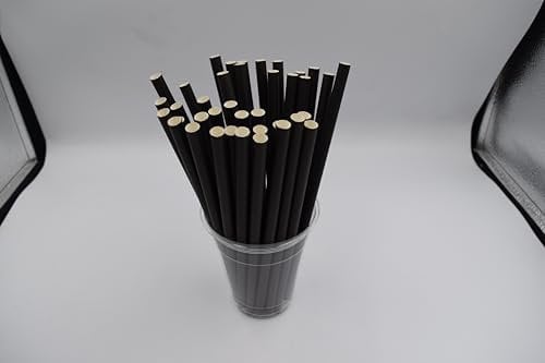250 x Compostable Smoothiee Straws - 8mm Wide x 200mm Long Paper Straws | Biodegradable Black Disposable Straw for Smoothies, Milkshakes, Slushies - Eco-Friendly