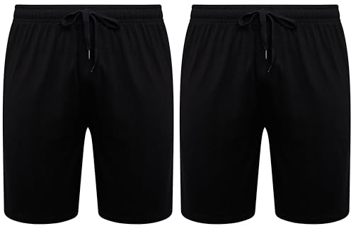 Sock Stack Pack of 2 Mens Pyjama Shorts with Pockets Organic Cotton Rich Jersey Soft Breathable for Lounging and Sleeping, 5XL Black