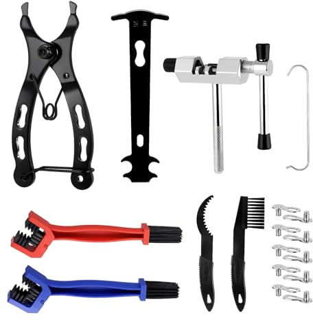 Hejo Bike Chain Tool Sets, Bicycle Chain Repair Tools, Bicycle Link Plier, with Cleaning Brush and 5 Pairs of Bicycle Missing Link, Link Repair, Bike Chain Removal Tool for 6/7/8/9/10/11/12 Speed