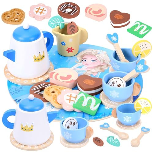 WIKITOT Wooden Tea Set for Toddlers, 21pcs Tea Party Set for Children, Birthday Gift Toys for 3+ Year Old Girls