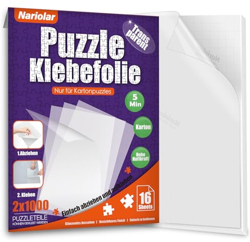 Nariolar Ultra-haftende Transparente Puzzle Klebefolie | 16 Puzzlekleber zum Fixieren und Schützen von bis zu 2 x 1000-Teile-Puzzles