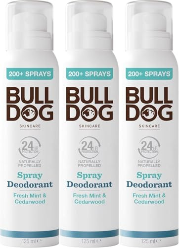 BULLDOG - Skincare for Men | Fresh Mint & Cedarwood Spray Deodorant | Men's Natural Deodorant 125ml x 3 Pack