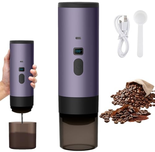 Carziyer 3 En 1 Cafetera Portátil 15 Bares - 72W Cafetera Expresso Cápsula/Máquina De Café Café Café Eléctrico USB De Calefacción Rápida | Depósito De Agua 90ml | Para Viaje/Oficina/Campin (Violeta)