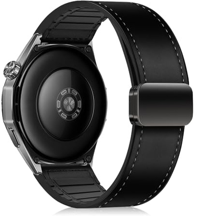 PaceBid 22mm Armband für Huawei Watch GT 6 46mm/GT6 Pro/GT 7 46mm/GT7 Pro | für Huawei Watch GT5/5 Pro 46mm/GT4 46mm/GT3/3 Pro/GT2 (46mm),Watch 4/5 46mm,Leder+Silikon Magnetisch Ersatzarmband, Schwarz