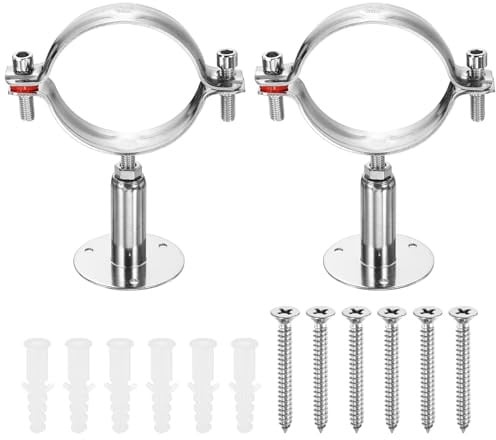 sourcing map 2 Set Wall Mount Ceiling Mount Pipe Supports 304 Stainless Steel Adjustable Pipe Bracket Clamp with Screw for OD Pipe 2.8-3 (70-76mm) Adjustable Height 50-100mm