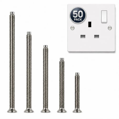 M3.5 Electrical Socket Screws | 50 Pack | 10 Each 25, 35, 40, 50 & 75mm | Slotted Countersunk | Nickel Plated (Flat, 25-75mm)