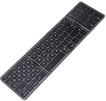 XUMIUZIY Foldable Bluetooth Keyboard with Touchpad, Portable Tri-Folding Keyboard with 150mAh Battery for Laptop PC Tablets, Type C Charging, Connect Up to 3 Devices (Grey)