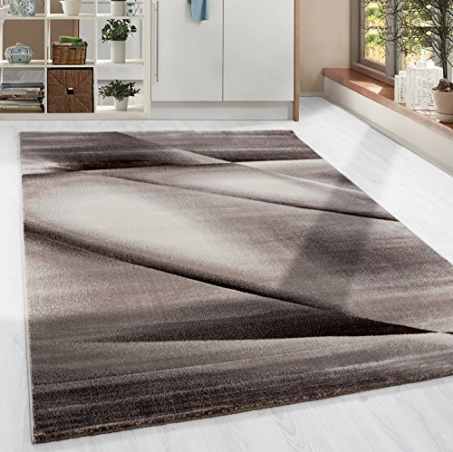 HomebyHome Kurzflor Teppich 200x290 cm, Modern Abstrakt Design in Braun Beige, Pflegeleicht, ideal für große Wohnzimmer, Essbereiche oder offene Wohnräume