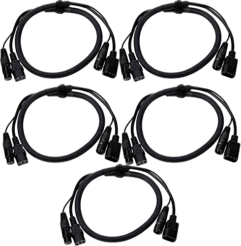 5er Set Pronomic Stage IECD-1 DMX Hybridkabel C/DMX (Kombi-Kabel für Stromversorgung und DMX-Signal, Länge: 1 m) Schwarz