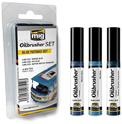 AMMO MIG-7510 Blue Patinas Ölbürsten-Set, Mehrfarbig