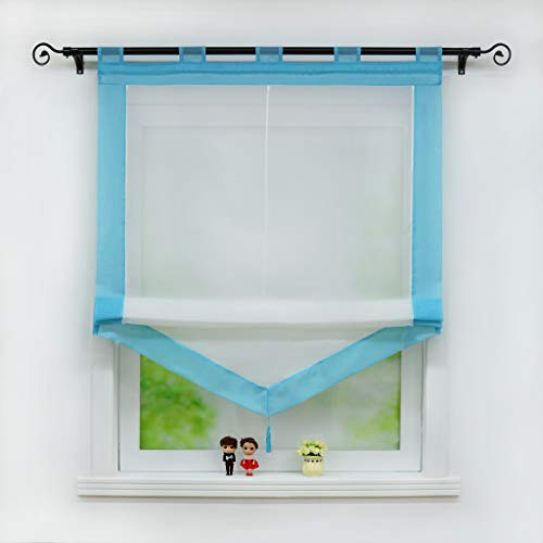 Joyswahl Voile Raffrollo mit Quaste Transparenter Dreieck Rollos mit farbigem Blende »Julia« Schals Fenster Gardine mit Schlaufen BxH 80x140cm Petrol 1 Stück