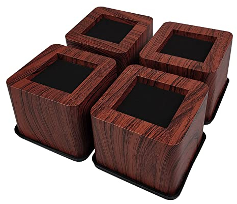 ASPEIKE Möbelerhöhung 7 cm (3 inch), Set 4-TLG, Kunsttoff, Möbelerhöher Tischerhöher, Betterhöhung, Sofaerhöhung, erleichtert das Aufstehen aus Bett oder Sessel, Dunkler Holzmaserungsdruck