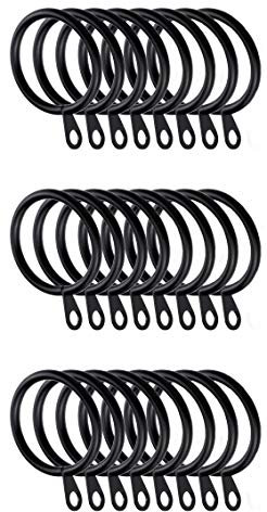 HomeHarmony® Pack of 24 Metal Curtain Hanging Rings for 25-28mm Curtain Poles (Black)