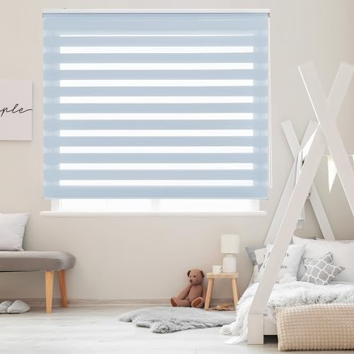Blindecor Lira doppelrollo - duo rollo tag und nacht Hellblau - 160 x 250 cm (Breite x Länge) | Stoffgröße 157 x 245 cm | Fensterrollo zebra
