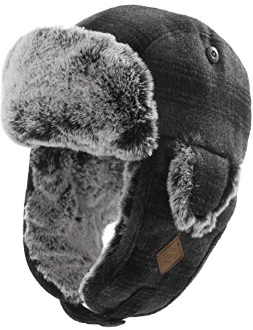 Fancet Unisex warme Fliegermütze Winter weiche Trappermütze mit Kunstfell Winddicht Grau S/M