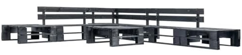 vidaXL Holz Garten Palettensofa 6-TLG. Palettenmöbel Sofa Ecksofa Lounge Sitzgarnitur Sofagarnitur Gartenmöbel Gartenset Gartenhocker In/Outdoor Schwarz