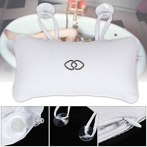YUET Almohadas de baño para la Cabeza y el Cuello con ventosas, Impermeables, Antideslizantes, cojín de baño Premium, reposacabezas ergonómico y Respaldo con Caja de Regalo Blanco