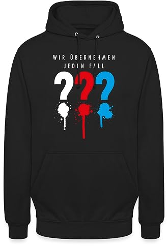 Spreadshirt Die DREI Fragezeichen Wir Übernehmen Jeden Fall Unisex Hoodie, 4XL, Schwarz
