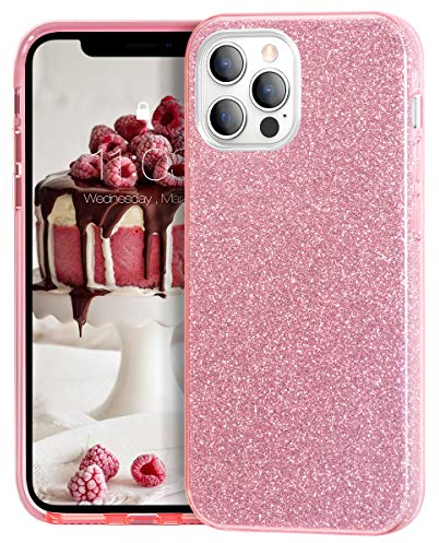 MATEPROX Coque pour iPhone iPhone 12 Pro/iPhone 12 Housses, Glitter Bling Crystal Paillette Brillante Protection Coque pour iPhone 12 Pro/iPhone 12 6.1'' 2020-Rose