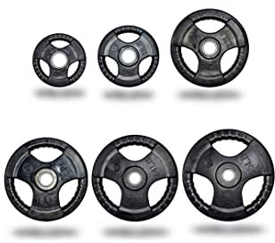 Exersci Rubber Coated Plates Tri-Grip 25 KG Pair - Weight lifting, Gym, Fitness, Squat, Bench Press, Deadlift