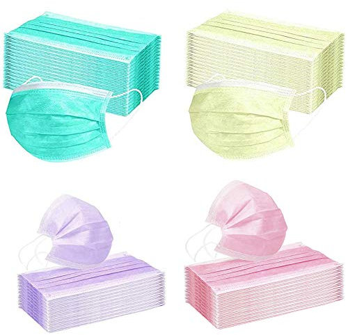Zwinkle 200 Pcs Colorate Adulti Cotone, 3 Strati Protezione Della Bocca e Dal Naso, Professionale per Abbigliamento, verde. Giallo, viola, rosa, 50 pezzi ciascuno (200Pcs(4-colori1))