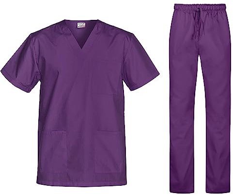 B-well Cesare Uniforme Sanitaria Donna e Uomo Unisex Set con Camice e Pantalone, viola mirtillo, XS