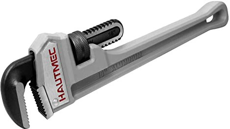 HAUTMEC Heavy-Duty Straight Pipe Wrench, 450mm(18 inch) Plumbing Wrench, Heat-Treated Floating Hook Jaw and Light-Weight Cast Aluminum Wide I-Beam Handle HT0186-PW