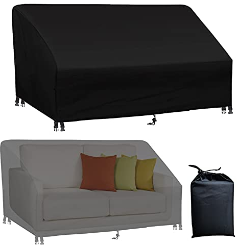 Unnosin Gartenbänke Abdeckung Wasserdicht, Gartenmöbel Abdeckungen für Terrasse, 420D Oxford-Gewebe Anti-UV Gartenbankbezüge für Rattan-Sofa-Möbel (4 Sitzer, Schwarz, 200×93×88CM)