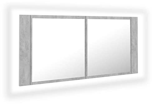 vidaXL LED Bad Spiegelschrank Badezimmerspiegel Badspiegel Spiegel Badschrank Badezimmerschrank Hängeschrank Wandschrank Betongrau 100x12x45cm Acryl