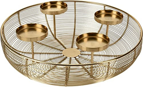matrasa Korb Adventskranz aus Metall - Kerzenleuchter Design Advent Kerzenhalter schmückbar Ø 36cm Gold