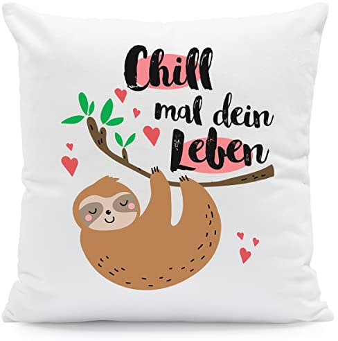 GRAVURZEILE Kissen mit Spruch - Chill mal Dein Leben - Witztige Geschenke - Geschenk für Freunde zum Geburtstag Valentinstag Weihnachten - Geschenk für Sie & Ihn Kissen mit Füllung