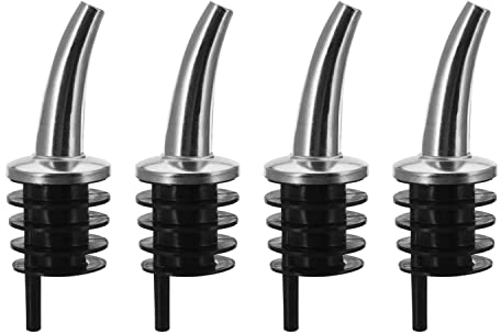 Westmark 437222E3 - Set di 4 beccucci per liquori e olio, extra corti, con tubi d'aria, in metallo e ottone, senza nichel, tappi in plastica, Classic Gastro, colore: Argento/Nero
