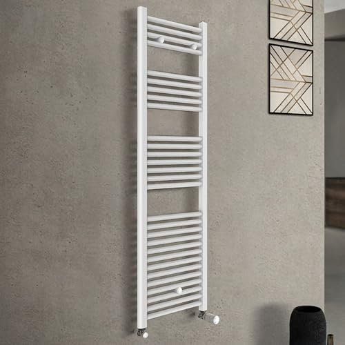 Termoarredo scaldasalviette 500x1420 interasse 45 cm in acciaio bianco, 28 tubi diametro 22 mm