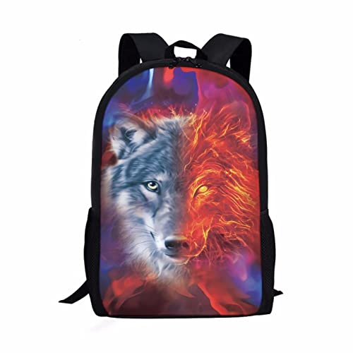 Showudesigns Wolf School Backpack for Boys Elementary Small Rucksack for Walking Outdoor Sport Kids Children Shoulder Bag Bookbags Blue and Red