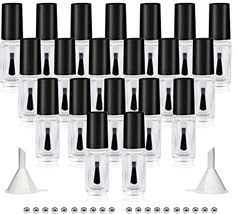 Agidea Empty Nail Polish Bottles with Round Brush 5ML, 20Pack Small Empty Glass Refillable Nail Polish Containers with Mixing Balls & Funnels (Matte Black)