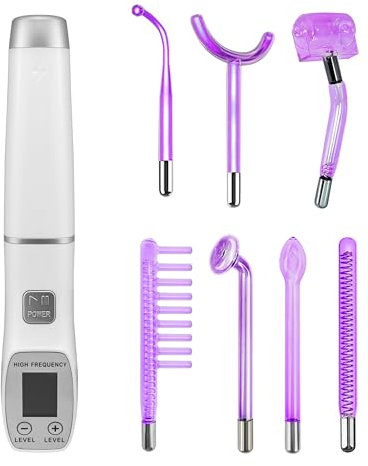 Baguette d'électrothérapie à haute fréquence avec écran Equipement de beauté à domicile Peigne à ozone pour soins de la peau ETSC806 (poignée numérique blanche 7 violet)