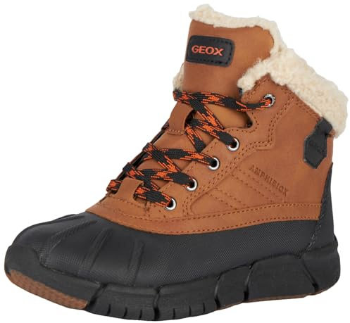 Geox J Flexyper Boy B Abx Ankle Boot, Cognac/Black, 35 EU