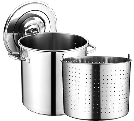 Versátil olla de acero inoxidable olla grande para cocinar con cesta de colador olla de caldera de mariscos para cocinar al aire libre y elaboración de cerveza casera,50L