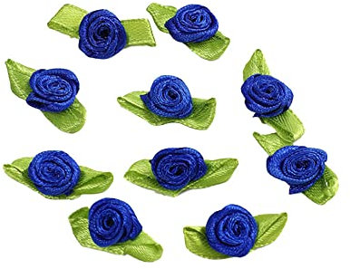 200x Mini Künstliche Blumen Rosen Köpfe,Schleifen Rosen mit Blatt,Rosen Blumenköpfe Blütenköpfe zum Basteln,Blumen-Applikationen,Streudeko für DIY Basteln Garland Scrapbooking Haarschmuck,Königsblau