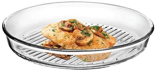 Biandeco Round Glass Grill, 10.2 inch, Glass Casserole Dish, Tempered Borosilicate Glass Ovenware, Glass Baking Pan for Cooking