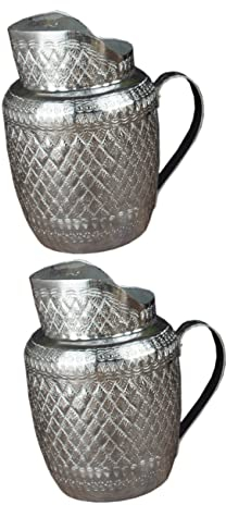 Cabilock 2 Pièces Pot à Lait Pot à Vin Pichet à Mousser Café Au Lait Carafe à Eau Ancienne Cafetière en Métal Bidon De Lait Rustique Bouteilles Alliage D'aluminium D'étain Cadeau Simple