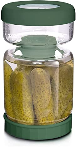 WhiteRhino Glass Pickle Jar with Strainer Hourglass, 1000ML Flip Olive Jar Container for Kitchen Storage,Upside Down Pickle Kimchi Jar,Leakproof Airtight Lids and Refrigerator Dishwasher Safe -Green