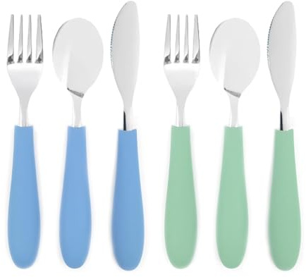 Elk and Friends Kids/Toddler Silverware with Silicone Handles | 6pcs | Kids Utensils | Stainless Steel Cutlery | Spoons, Forks + Knives | Childrens Flatware | Dishwasher Safe | 4+ Years